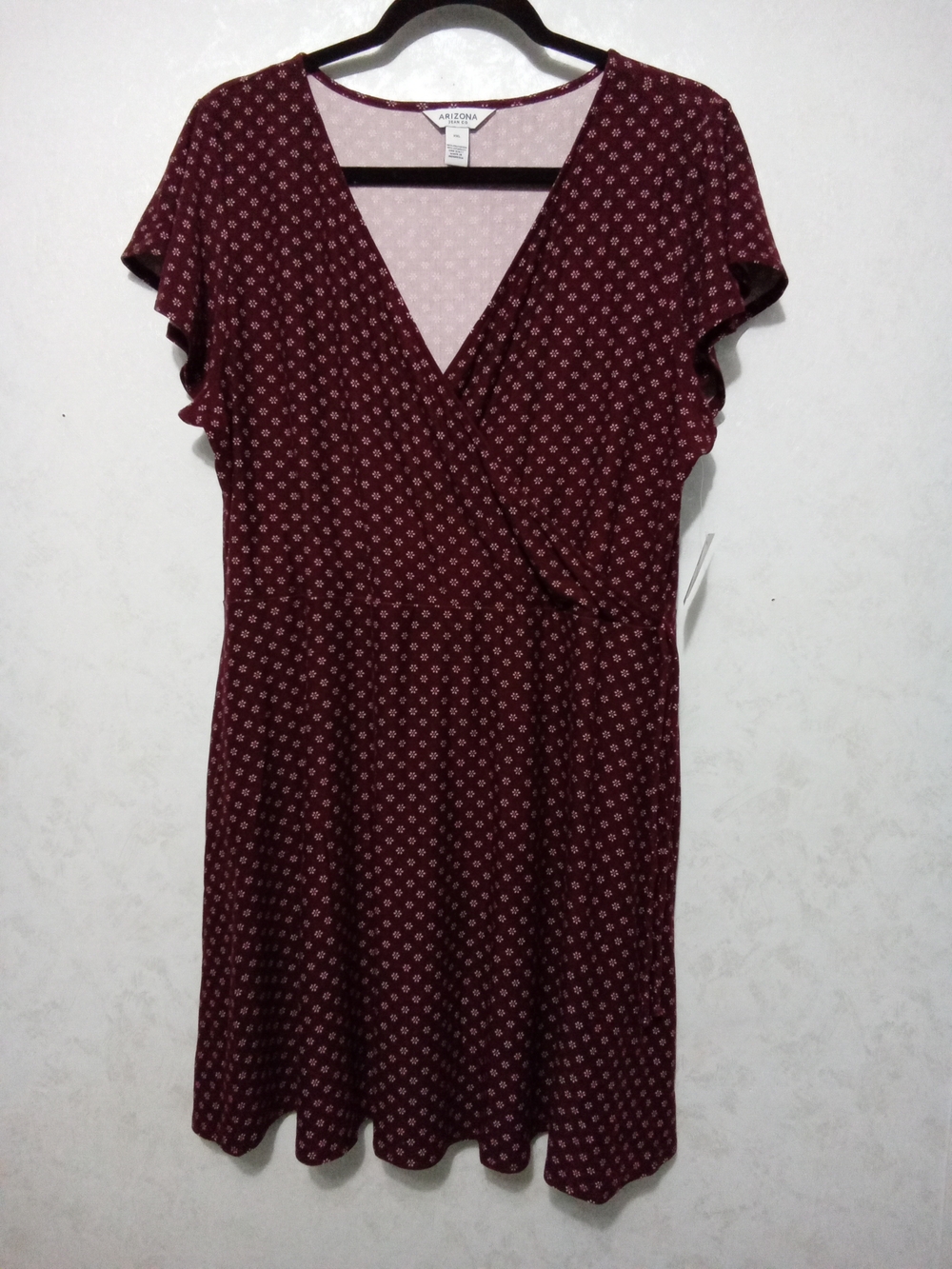 NWT Arizona Jean Co. Burgundy Floral Faux-Wrap Knit Dress - XXL